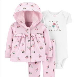 Baby Girls 3 Pc  bodysuit, Hoodie & Pants set